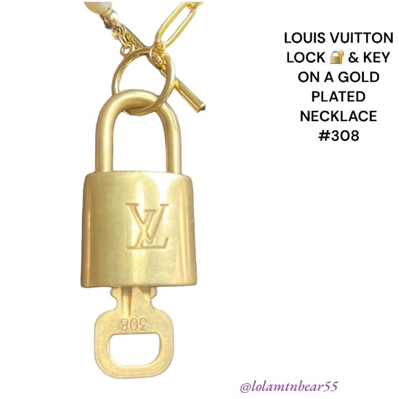 LOUIS VUITTON LOCK & KEY 🔐 ON A GOLD PLATED CHAIN LOCK #308 working key - Picture 6 of 11